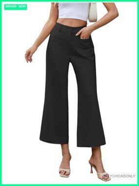 Famulily Womens 100% Rayon Wide Leg Capri Pants Button Down High Waist Cropped